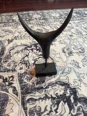 Black Decorative Horn Sculpture on Stand